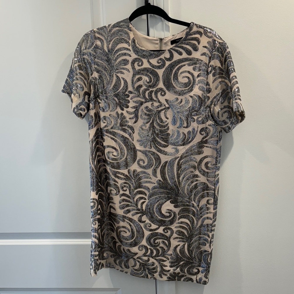 Christmas holidays Elegant Beige and Black Patterned Dress